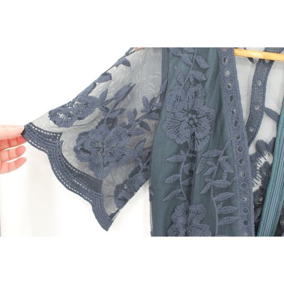 Honey Punch Navy Blue Sheer Mesh Lace Romper Fairy Grunge Ethereal Boho Size S - Picture 3 of 12